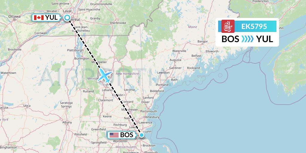 EK5795 Emirates Flight Map: Boston to Montreal