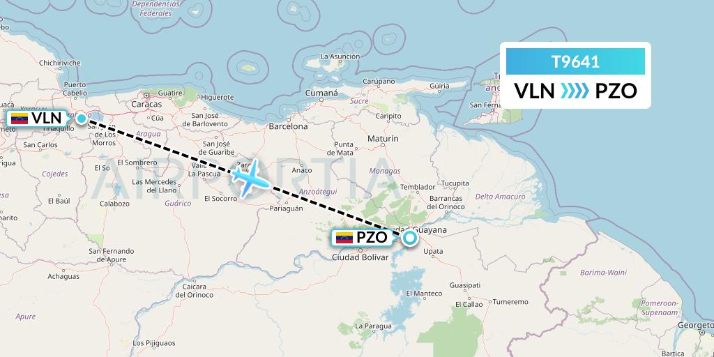 T9641 Turpial Airlines Flight Map: Valencia to Puerto Ordaz