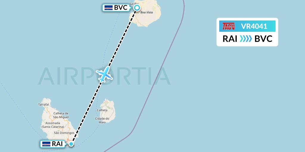 VR4041 TACV Cape Verde Airlines Flight Map: Praia to Boa Vista