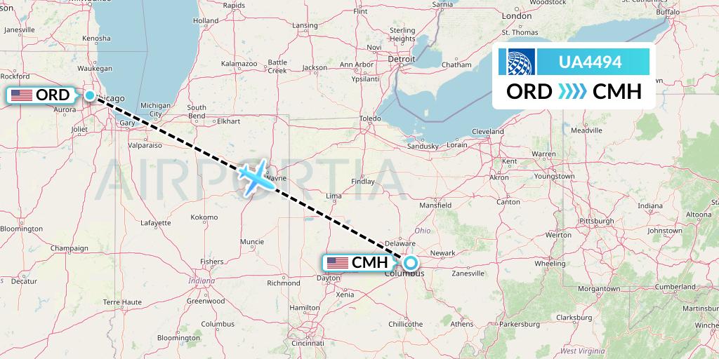 UA4494 United Airlines Flight Map: Chicago to Columbus