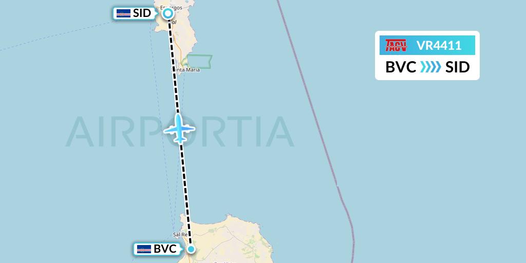 VR4411 TACV Cape Verde Airlines Flight Map: Boa Vista to Espargos