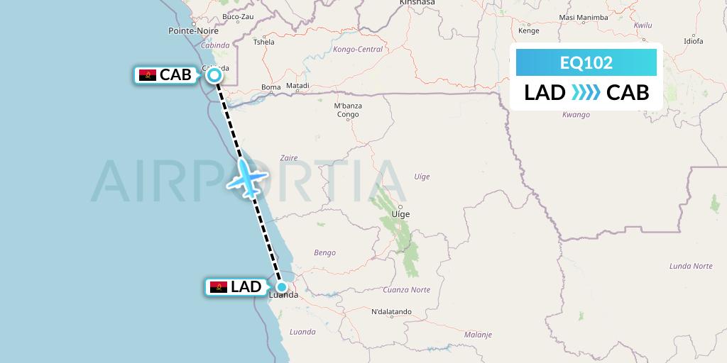 EQ102 Fly Angola Flight Map: Luanda to Cabinda