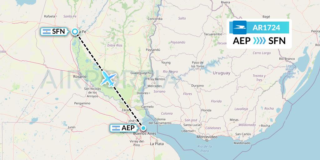 AR1724 Aerolineas Argentinas Flight Map: Buenos Aires to Santa Fe