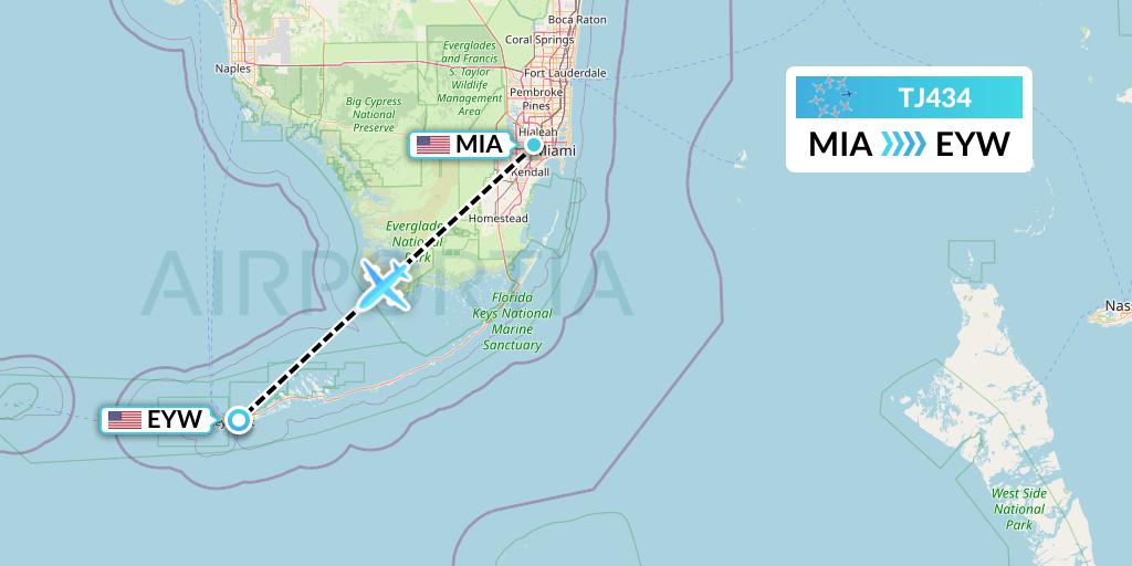 TJ434 Tradewind Aviation Flight Map: Miami to Key West