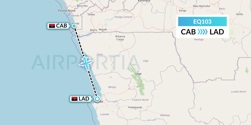 EQ103 Fly Angola Flight Map: Cabinda to Luanda