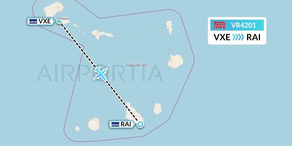 VR4201 TACV Cape Verde Airlines Flight Map: Sao Vicente to Praia