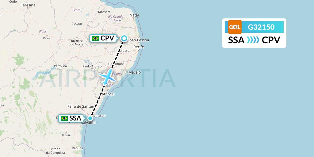 G32150 GOL Transportes Aeros Flight Map: Salvador to Campina Grande