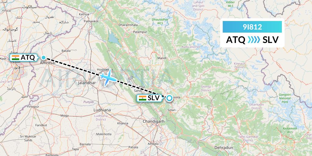 9I812 Air India Regional Flight Map: Amritsar to India