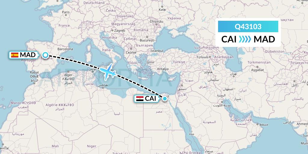 Q43103 Euroairlines Flight Map: Cairo to Madrid