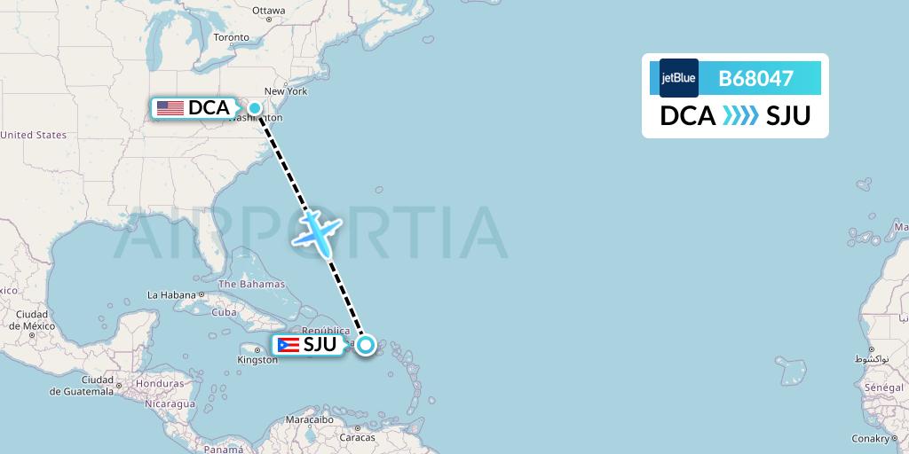 B68047 JetBlue Airways Flight Map: Washington to San Juan