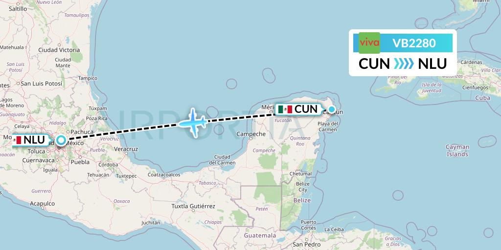 VB2280 VivaAerobus Flight Map: Cancun to Reyes Acozac