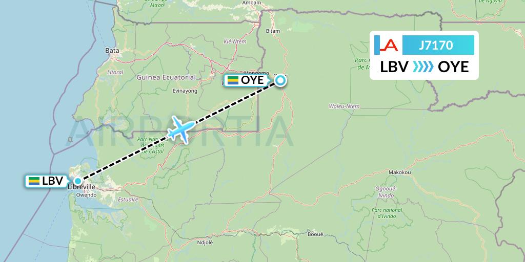 J7170 Afrijet Business Services Flight Map: Libreville to Oyem