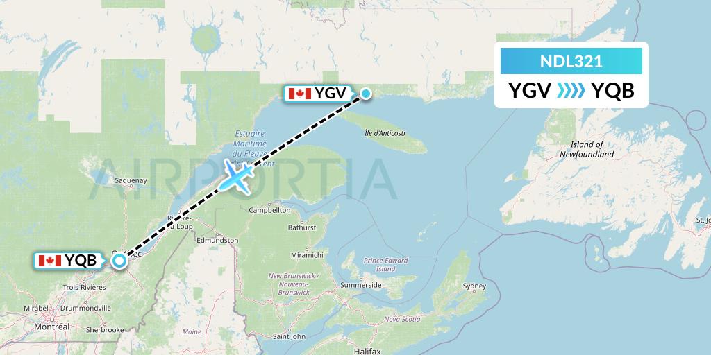 NDL321 Chrono Aviation Flight Map: Havre-Saint-Pierre to Quebec