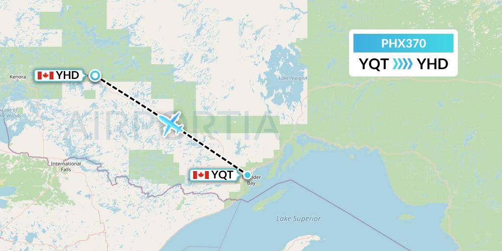 PHX370 SkyCare Flight Map: Thunder Bay to Dryden
