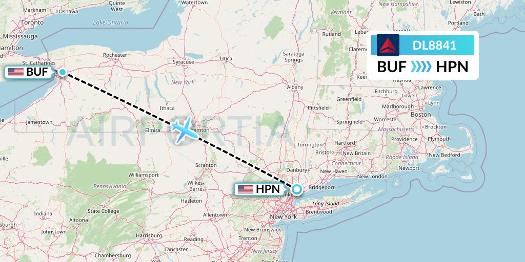 DL8841 Delta Air Lines Flight Map: Buffalo to White Plains