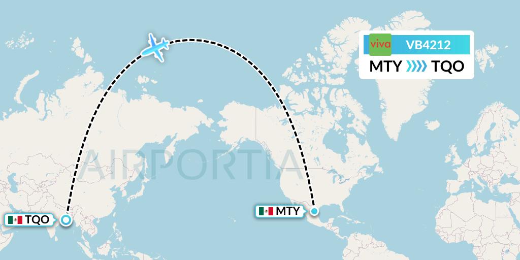 VB4212 VivaAerobus Flight Map: Monterrey to Tulum