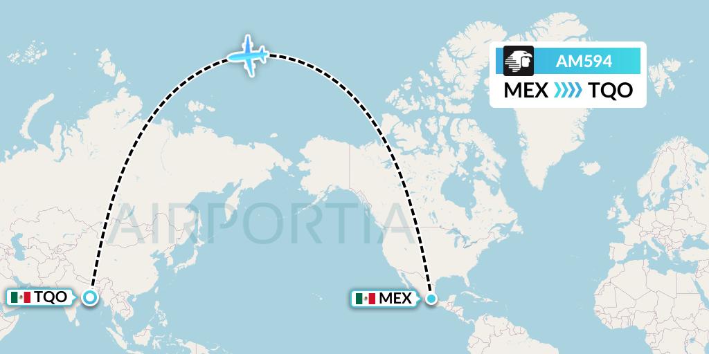 AM594 Aeromexico Flight Map: Mexico City to Tulum