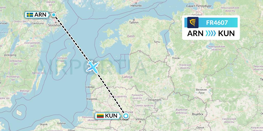 FR4607 Ryanair Flight Map: Stockholm to Kaunas