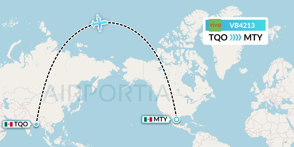 VB4213 VivaAerobus Flight Map: Tulum to Monterrey