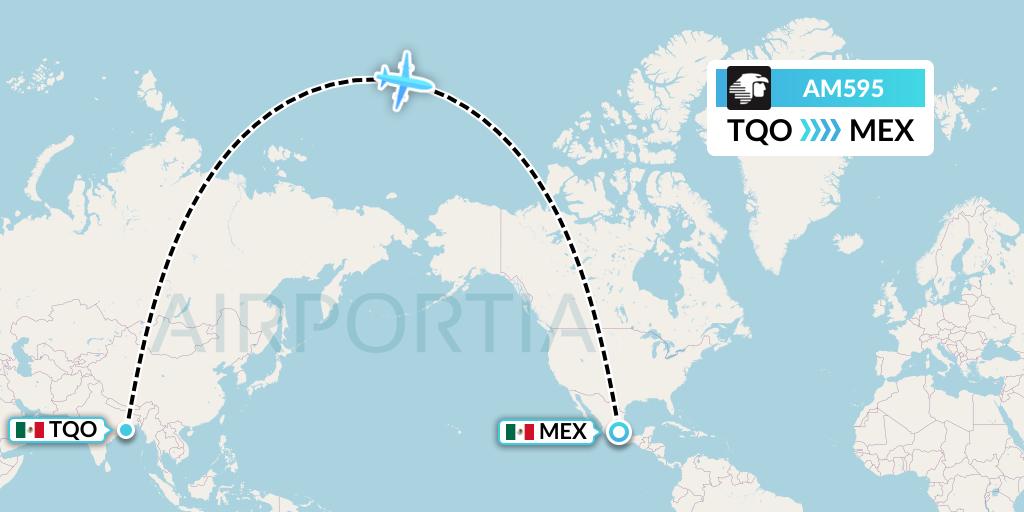 AM595 Aeromexico Flight Map: Tulum to Mexico City
