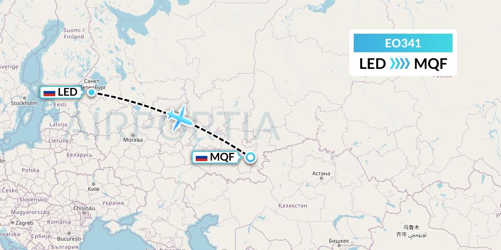 EO341 Pegas Fly Flight Map: St. Petersburg to Magnitogorsk