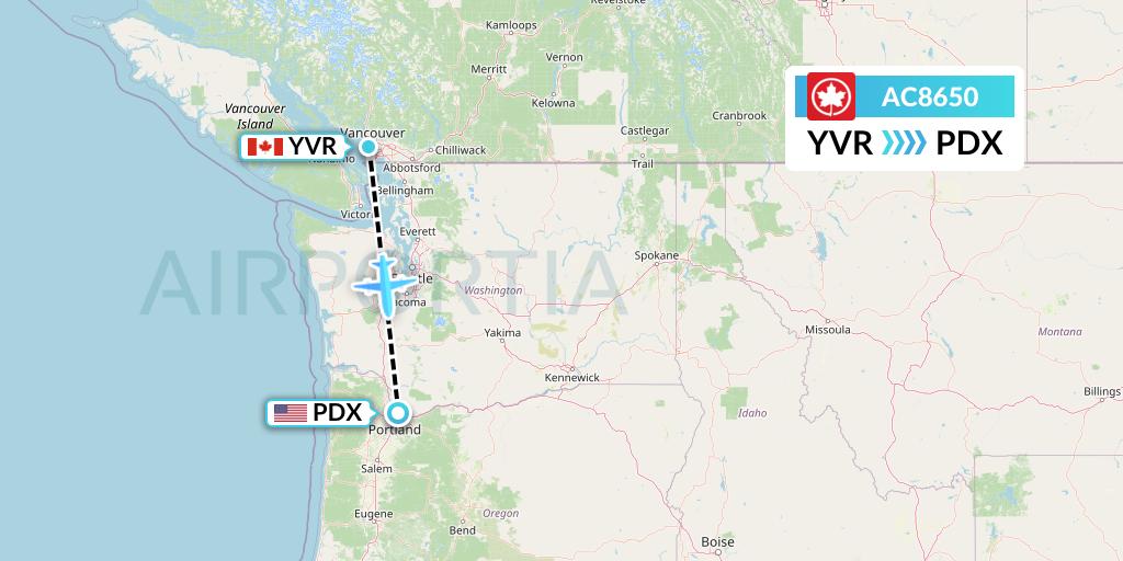 AC8650 Air Canada Flight Map: Vancouver to Portland