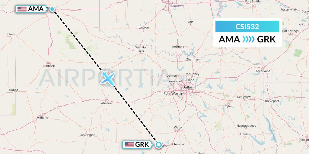 CSI532 Csi Aviation Flight Map: Amarillo to Killeen
