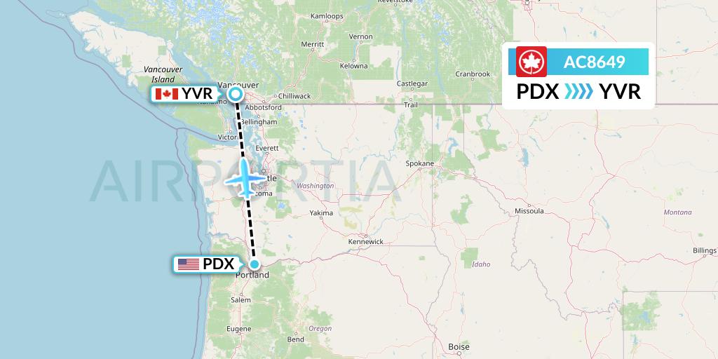 AC8649 Air Canada Flight Map: Portland to Vancouver