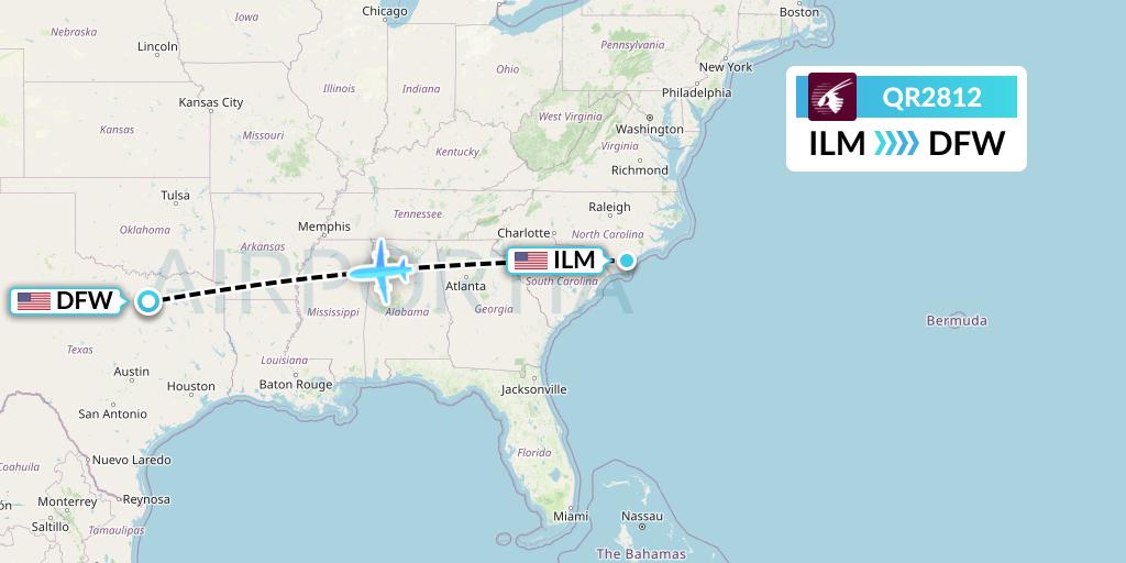 QR2812 Qatar Airways Flight Map: Wilmington to Dallas