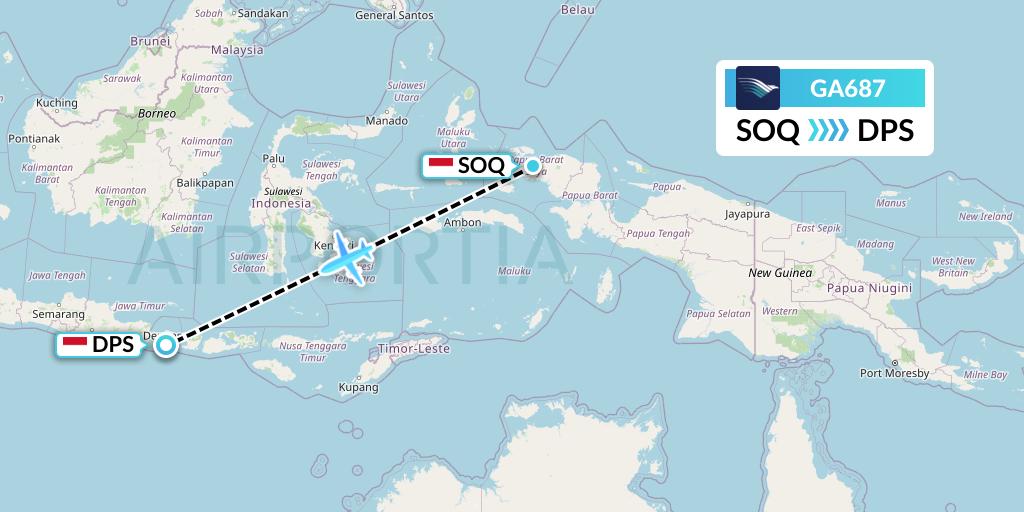 GA687 Garuda Indonesia Flight Map: Sorong to Denpasar