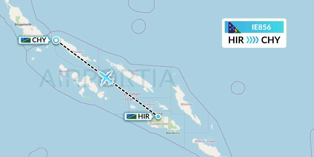 IE856 Solomon Airlines Flight Map: Honiara to Solomon Islands