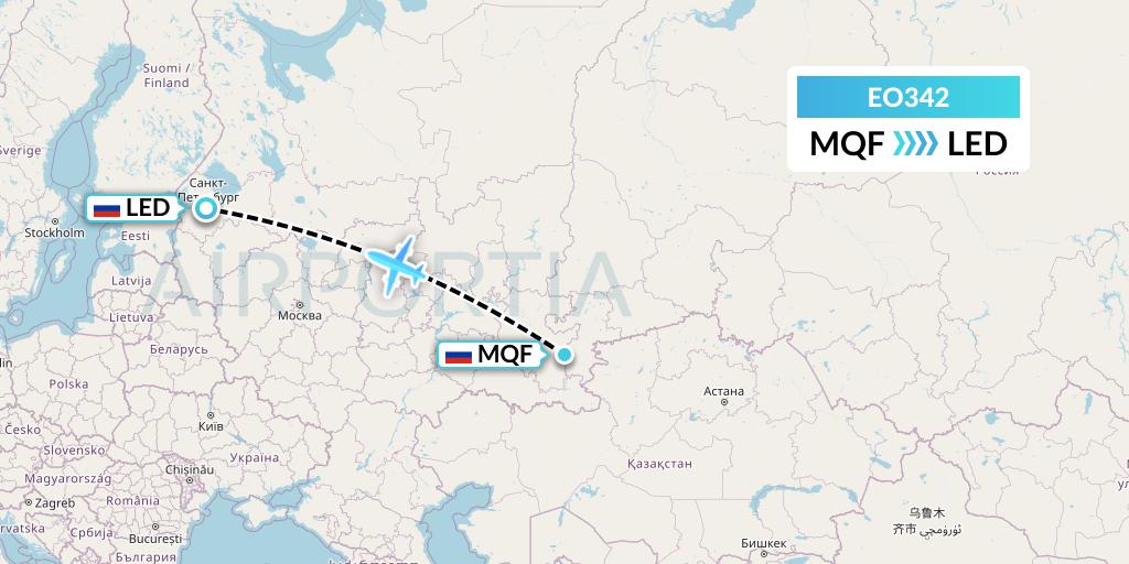 EO342 Pegas Fly Flight Map: Magnitogorsk to St. Petersburg