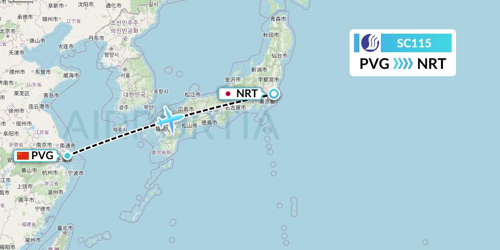 SC115 Shandong Airlines Flight Map: Shanghai to Tokyo