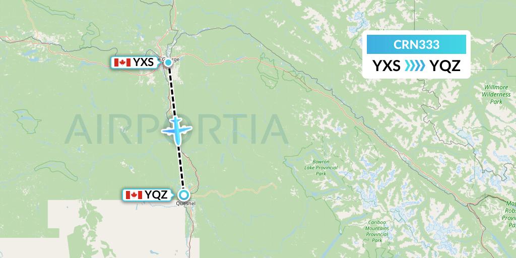 CRN333 Aerocaribbean Flight Map: Prince George to Quesnel