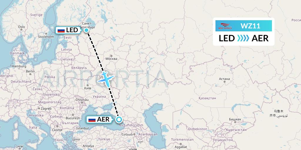 WZ11 Red Wings Flight Map: St. Petersburg to Sochi