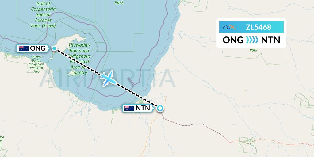ZL5468 Regional Express Flight Map: Mornington to Normanton