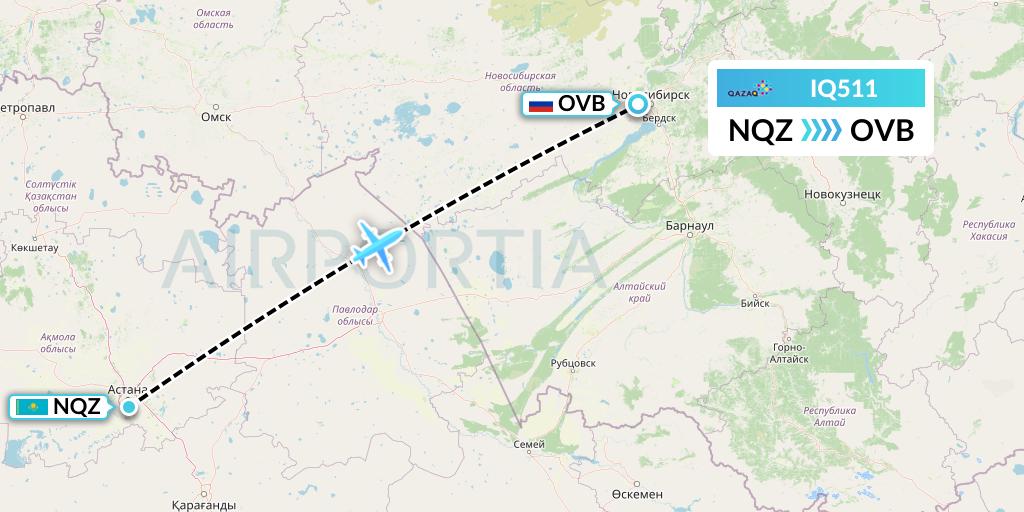 IQ511 Qazaq Air Flight Map: Astana to Novosibirsk