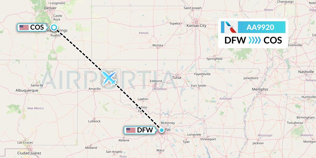 AA9920 American Airlines Flight Map: Dallas to Colorado Springs