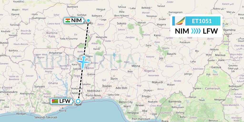ET1051 Ethiopian Airlines Flight Map: Niamey to Lome