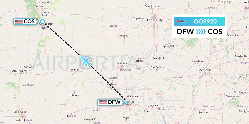OO9920 SkyWest Airlines Flight Map: Dallas to Colorado Springs