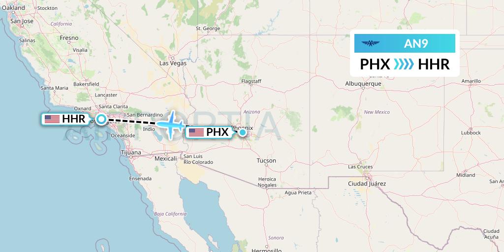 AN9 Advanced Air Flight Map: Phoenix to Hawthorne