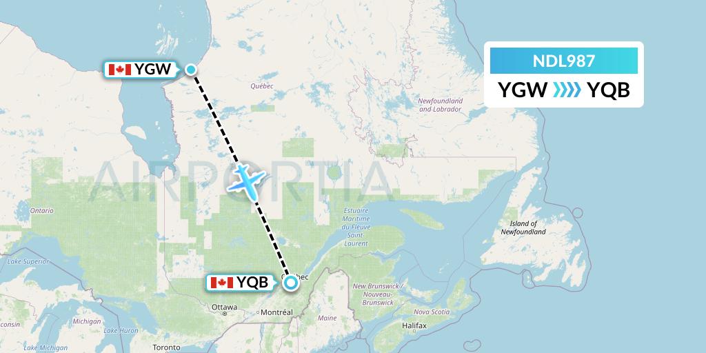 NDL987 Chrono Aviation Flight Map: Kuujjuarapik to Quebec