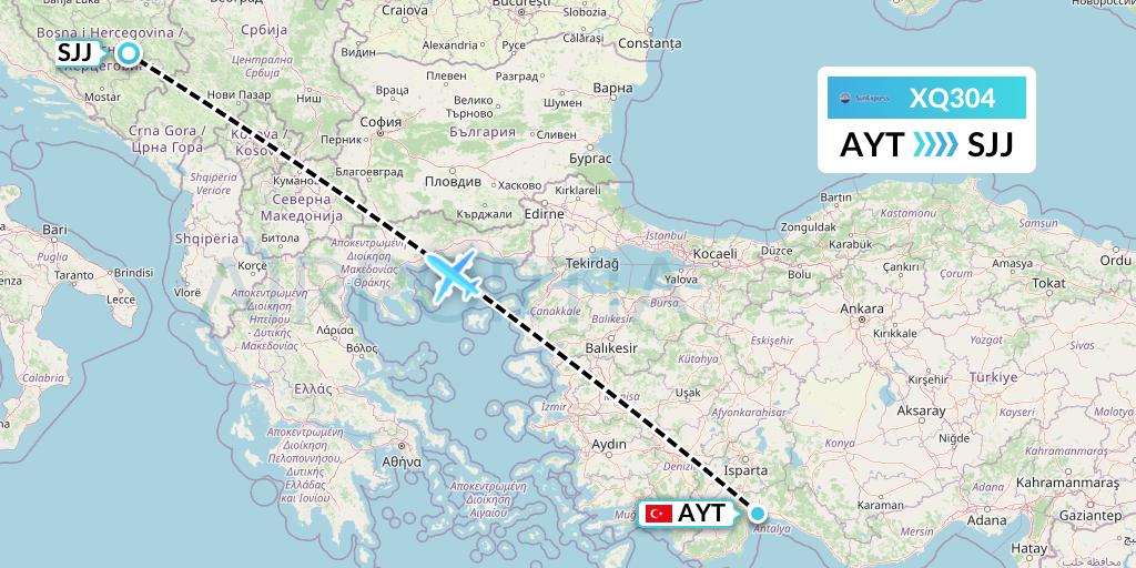 XQ304 SunExpress Flight Map: Antalya to Sarajevo