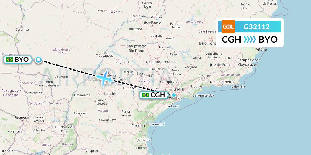 G32112 GOL Transportes Aeros Flight Map: Sao Paulo to Bonito