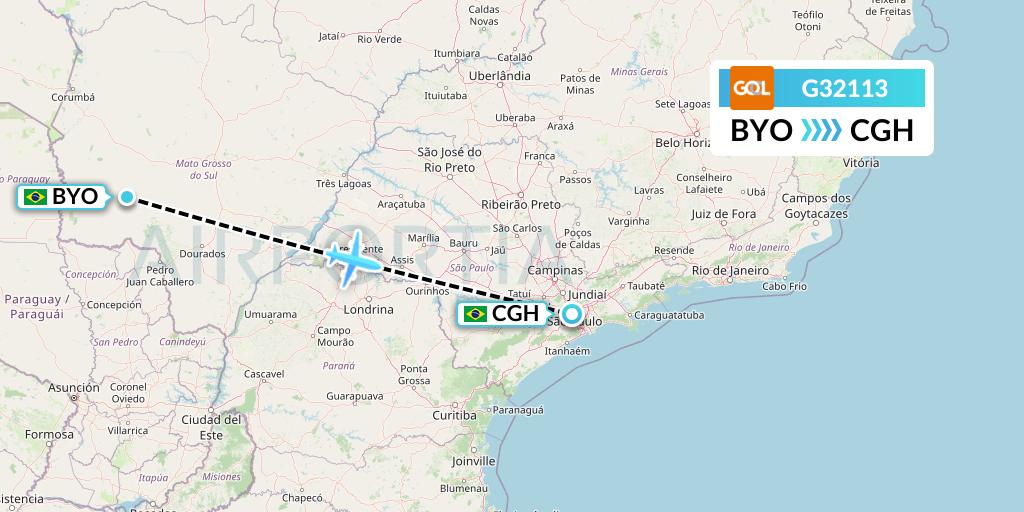 G32113 GOL Transportes Aeros Flight Map: Bonito to Sao Paulo