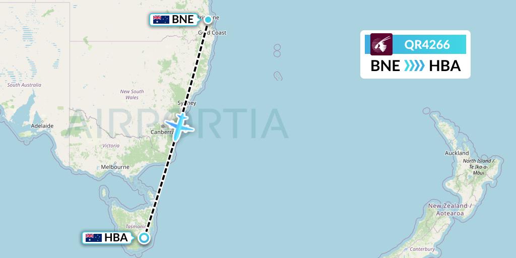 QR4266 Qatar Airways Flight Map: Brisbane to Hobart
