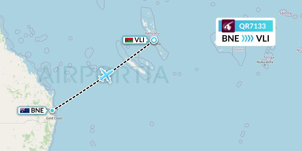 QR7133 Qatar Airways Flight Map: Brisbane to Port Vila