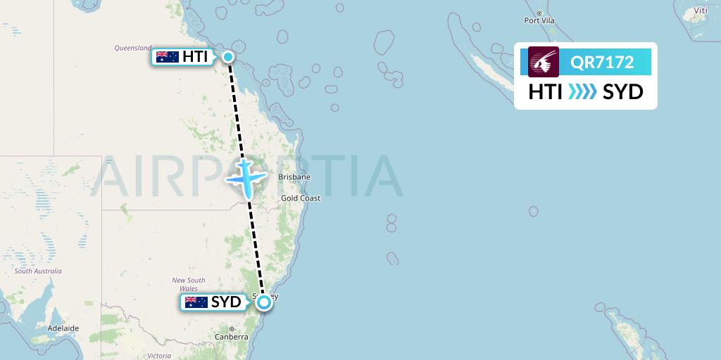 QR7172 Qatar Airways Flight Map: Hamilton Island to Sydney