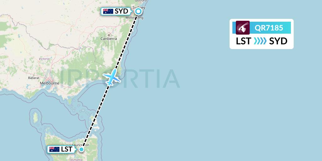 QR7185 Qatar Airways Flight Map: Launceston to Sydney