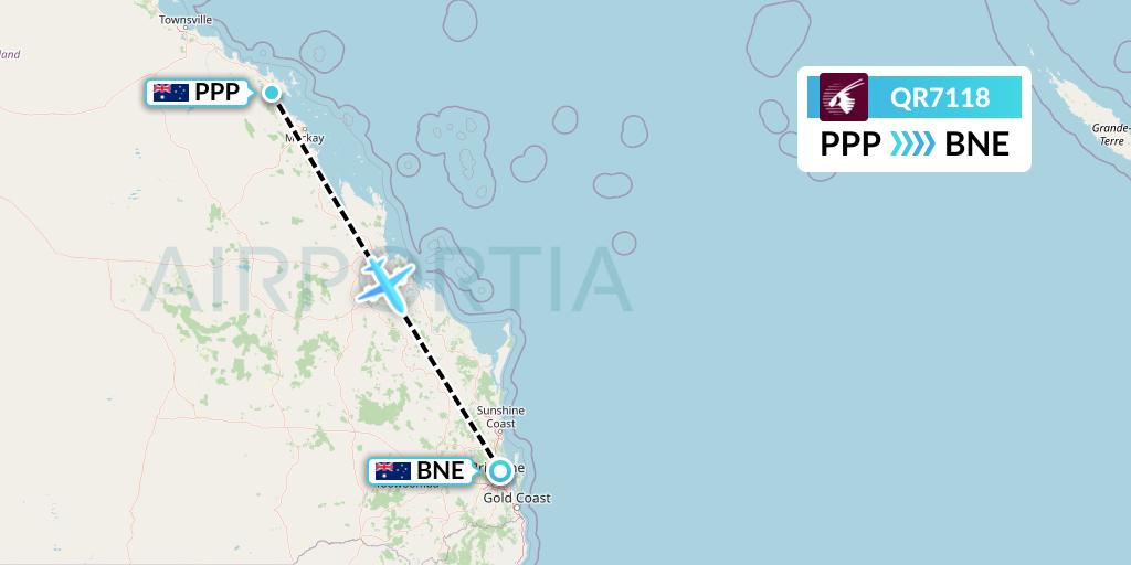 QR7118 Qatar Airways Flight Map: Proserpine to Brisbane